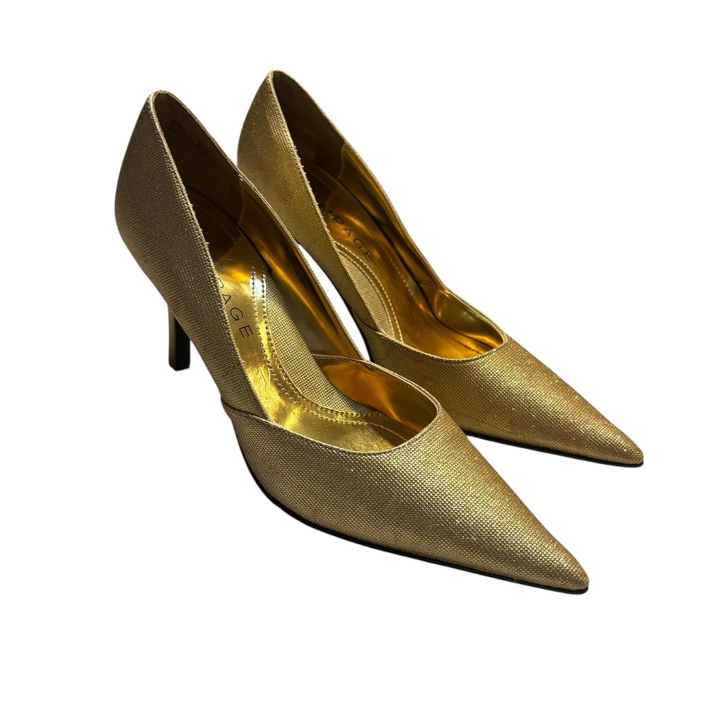NEW Rampage Heels Size 8.5 Gold Metallic Maria Pointed Toe Party Festive 3”